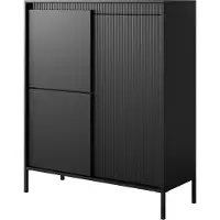 Bettso Kommode SENSO 103x123 cm Schwarz – Hohe Kommode mit geriffelten Fronten & Metallbeinen