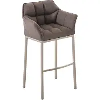 DELUKE Barhocker GIBEL - Stoff Grau 64x48x110 cm Silber | Barstuhl Mit Lehne Tresenhocker Tresenstuhl Kneipenhocker Kneipenstuhl