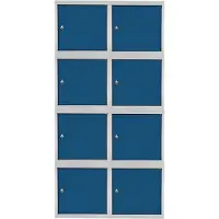 Proregal Mega Deal | 8x Schließfachwürfel Blocky mit Drehriegelschloss für Vorhängeschloss | HxBxT 40x40x40cm | Lichtgrau/Blau