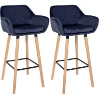 DELUKE 2er Set Barhocker MIRID - Samt Dunkelblau 55x46x99 cm | Barstuhl Mit Lehne Tresenhocker Tresenstuhl Kneipenhocker Kneipenstuhl
