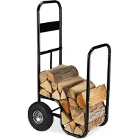 Relaxdays Kaminholzwagen, Brennholzwagen aus Stahl, mit 2 Luftreifen, bis 60 kg, Holztransport & -aufbewahrung, schwarz