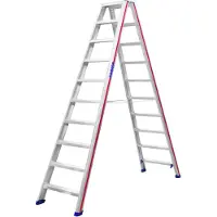 Hymer Stufenstehleiter, beidseitig begehbar, 2x10 Stufen, senkr. Höhe 2,30 m, Reichhöhe 3,83 m, Gewicht 13,7 kg