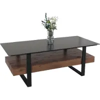 Mendler Couchtisch HWC-L88, Wohnzimmertisch Tisch, Ablage Eisen 43x120x60cm Sinterstein Marmor-Optik schwarz Holz dunkelbraun