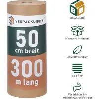 BB-Verpackungen 3 x Natronmischpapier (0,5 x 300 m) Packpapier braun reißfest Kraftpapier Verpackungsmaterial Polstermaterial
