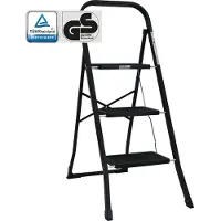 Baumarktplus Trittleiter 3-stufig klappbar 150 kg Anti-Rutsch Trittflächen Klapptritt Leiter in schwarz