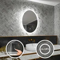Alasta Elliptisch Badezimmerspiegel mit LED-Beleuchtung und Touch-Schalter - Havana - 60x100 cm