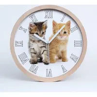 Tulup Holzuhr 25fi cm wanduhr - weiße Spitzen - braun und Ingwer Katze