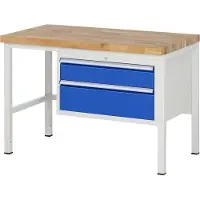 RAU Werkbank mit 2 XL Schubladen - Teilauszug - 150:1 / 210:1 - höhenverstellbar 840-1.040 mm - 1.250 x 700 mm (BxT) - Traglast 1.250 kg - Buche