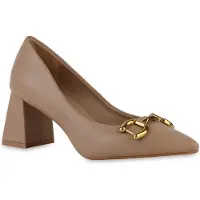 Van Hill Klassische Damen Pumps Ava Blockabsatz Schuhe mit Ketten-Verzierung