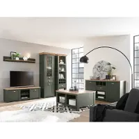 Lomadox Landhaus Wohnwand Set mit Anrichte & Couchtisch CINCINNATI-61 in grün mit Wotan Eiche, mit Beleuchtung, B/H/T: ca. 328/207/45cm