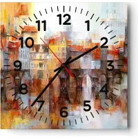 ARTTOR Wanduhr - Quadrat - Glasuhr - Stadt Mietshaus - 40x40cm - Schleichendes Uhrwerk - Lautlos - zum Aufhängen bereit - Dekoration Modern - Wanddekoration aus Glas - C4AC40x40-3476