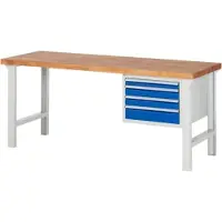 RAU Werkbank mit 4 Schubladen - Teilauszug - 60:1 / 90:2 / 120:1 - 840 x 2.000 x 700 mm (HxBxT) - Traglast 750 kg - Buche