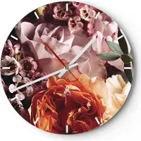 ARTTOR Wanduhr - Rund - Glasuhr - Blumen Getreide Rosen - 40x40cm - Schleichendes Uhrwerk - Lautlos - zum Aufhängen bereit - Dekoration Modern - Wanddekoration aus Glas - C3AR40x40-4692