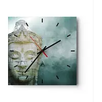 ARTTOR Wanduhr - Quadrat - Glasuhr - Buddha Grafik Türkis - 30x30cm - Schleichendes Uhrwerk - Lautlos - zum Aufhängen bereit - Dekoration Modern - Wanddekoration aus Glas - C3AC30x30-4342