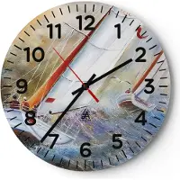 ARTTOR Wanduhr - Rund - Glasuhr - Segelboot Bild Regatta - 40x40cm - Schleichendes Uhrwerk - Lautlos - zum Aufhängen bereit - Dekoration Modern - Wanddekoration aus Glas - C4AR40x40-4134