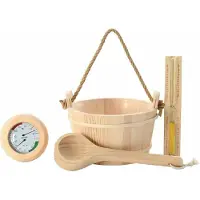 Syfax Sauna Zubehör Set 4 pcs Braun Massives Kiefernholz und Hanf