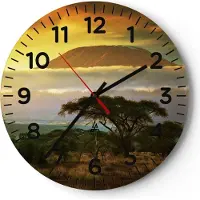 ARTTOR Wanduhr - Rund - Glasuhr - Safari Tierwelt Berg Kenia - 40x40cm - Schleichendes Uhrwerk - Lautlos - zum Aufhängen bereit - Dekoration Modern - Wanddekoration aus Glas - C4AR40x40-3170