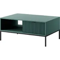 Bettso Couchtisch Kaffetisch mit Ablage und Geriffelt Schubladen Schwarzgriff NOVA Grün auf Schwarzbeinen