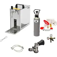 Ich-zapfe Komplett Set - Zapfanlage, Bierzapfanlage, Bierkoffer, Durchlaufkühler PYGMY 25 1-leitig Trockenkühler, 35 Liter/h, Reinigungsset für Zapfanlage und Keg, Korb