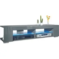 Vladon Lowboard Movie, TV-Kommode mit 4 offenen Fächern und Zierleisten, Anthrazit matt/Grau Hochglanz inkl. LED Beleuchtung (134,5 x 30,5 x 38,5 cm)