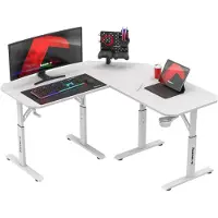 Huzaro Hero 7.3 White Gaming Schreibtisch, höhenverstellbar, Eckdesign, 140x80 cm, Carbonplatte, Kopfhörer- & Getränkehalter, bis 100 kg