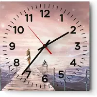 ARTTOR Wanduhr - Quadrat - Glasuhr - Brücke Frau die Sterne - 40x40cm - Schleichendes Uhrwerk - Lautlos - zum Aufhängen bereit - Dekoration Modern - Wanddekoration aus Glas - C4AC40x40-4350