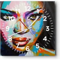 ARTTOR Wanduhr - Quadrat - Glasuhr - Mädchen Gesicht - 30x30cm - Schleichendes Uhrwerk - Lautlos - zum Aufhängen bereit - Dekoration Modern - Wanddekoration aus Glas - C4AC30x30-3447