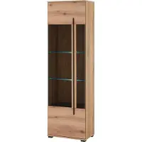 Lomadox Wohnwand mit Sideboard, Wandregal & 2 Vitrinen in Eiche mit LED Beleuchtung, 4 teilig COLORADO-61