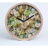 Tulup Holzuhr 30fi cm wanduhr - schwarze Spitzen - Große römische Uhr Rosen