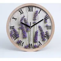 Tulup Holzuhr 25fi cm wanduhr - schwarze Spitzen - Lavendel auf Holz
