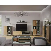 Lomadox Wohnzimmer komplett Set inkl. Couchtisch in grau-grün mit Eiche PARMA-129, 6-teilig
