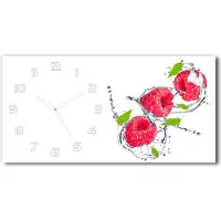 Tulup Wanduhr aus Glas – 60x30 cm - Glasbild - Glasuhr - Gehärtetes Glas - weisse-zeiger - Himbeere und Wasser