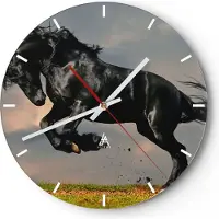 ARTTOR Wanduhr - Rund - Glasuhr - Wolke Pferd Wiese Natur - 30x30cm - Schleichendes Uhrwerk - Lautlos - zum Aufhängen bereit - Dekoration Modern - Wanddekoration aus Glas - C3AR30x30-2180