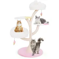 Goplus 123cm Katzenbaum, mehrschichtiger Katzenbaum mit Sisalstamm, 2 gepolsterten Sitzflächen, 2 Plattformen & baumelnden Bällen, rosa