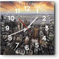 ARTTOR Wanduhr - Quadrat - Glasuhr - Amerika wohnung architektur stadt - 30x30cm - Schleichendes Uhrwerk - Lautlos - zum Aufhängen bereit - Dekoration Modern - Wanddekoration aus Glas - C4AC30x30-2589
