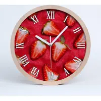 Tulup Holzuhr 30fi cm wanduhr - weiße Spitzen - Erdbeeren in Scheiben geschnitten