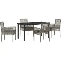 vidaXL Möbel 5-teilige Garten-Essgruppe mit Kissen Grau Poly Rattan - Gartenstühle 3379879