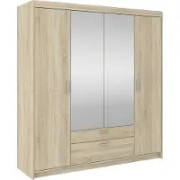 Masseno Drehtürenschrank ELENORA 176,3 cm Kleiderschrank Schlafzimmer Schrank 4-türig mit Spiegel Sonoma Eiche