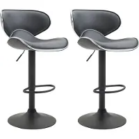 DELUKE 2er Set Barhocker FAMIR - Kunstleder Grau 46x49x88 cm Schwarz | Barstuhl Mit Lehne Tresenhocker Tresenstuhl Kneipenhocker Kneipenstuhl