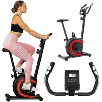 Hop-Sport HOP SPORT HS-015H Heimtrainer Fahrrad für Zuhause mit magnetischem Widerstandssystem, Pulsmessung, 8 Stufen, Hometrainer, Fitnessbike bis 120 kg, Rot