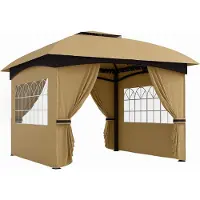 Fortuna Lai Pavillon ca. 3,4x3,4 m wasserabweisend Gartenpavillon mit 4 Seitenteilen, Doppeldach, Partyzelt mit UV-Schutz Gartenzelt mit verzinktem Metallrahmen, für Garten Beige