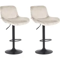 DELUKE 2er Set Barhocker PONOR - Samt Creme 50x50x85 cm Schwarz | Barstuhl Höhenverstellbar Mit Lehne Drehbar Tresenhocker Tresenstuhl Kneipenhocker