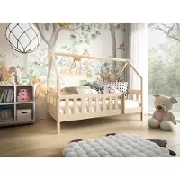 MTJ MTJMöbel Kinderbett LUNA 160x80cm mit Matratze, Hausbett mit Sicherheitsgeländer, Kiefernholz