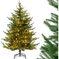 Costway Künstlicher Weihnachtsbaum mit Beleuchtung, aufklappbarer Tannenbaum mit 8 Beleuchtungsmodi, 180 Warmweißen LED-Lichtern, Christbaum, Kunstbaum Weihnachten für Zuhause, Büro, 136 cm Höhe