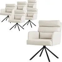 ML-Design Esszimmerstühle drehbar 6er Set Beige Wohnzimmerstühle mit Arm- und Rückenlehne Rückenkissen Metallbeine Drehstuhl Auto-Position Stuhl