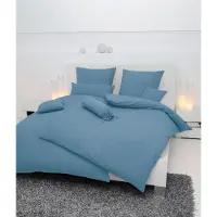 Janine Mako-Soft-Seersucker Bettwäsche Piano Bezug für Nackenrolle einzeln 15x40 cm denimblau