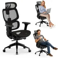 Sense7 Nobu Ergonomischer Bürostuhl Schreibtischstuhl Schwarz mit 3D-Armlehnen Kopfstütze Netzrücken Wippfunktion Chefsessel Homeoffice 130 kg