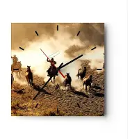 ARTTOR Wanduhr - Quadrat - Glasuhr - Cowboys Pferde Galopp - 30x30cm - Schleichendes Uhrwerk - Lautlos - zum Aufhängen bereit - Dekoration Modern - Wanddekoration aus Glas - C3AC30x30-2693