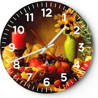 ARTTOR Wanduhr - Rund - Glasuhr - Banane Korb Essen Früchte - 40x40cm - Schleichendes Uhrwerk - Lautlos - zum Aufhängen bereit - Dekoration Modern - Wanddekoration aus Glas - C4AR40x40-0462