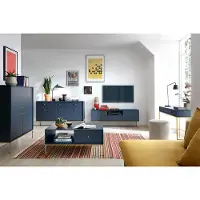 Lomadox Wohnzimmermöbel Set blau, Fußgestell goldfarben, MALAGA-160, 5-teilig